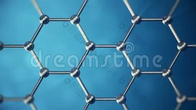 石墨烯原子纳米结构可循环动画。 蜂窝状的纳米管。 纳米技术和科学概念