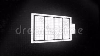 循环<strong>动画</strong>背景与<strong>充电</strong>电池图标白色在黑色像素屏幕上。 无缝环。