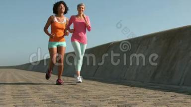 两个健康的女人一起跑步