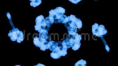 <strong>荧光</strong>蓝墨水或烟雾形成恒星，在黑色上缓慢地分离。 <strong>蓝色</strong>染料在水中扩散。 使用墨水