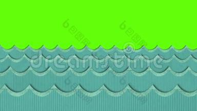 在绿色的屏幕背景下，充满诗意的风力纸板海浪