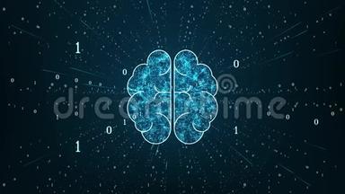 人工智能大脑动画，大数据流程分析，深度学习现代技术概念..