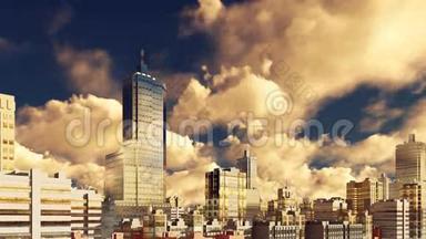 摩天大楼市中心的日落云