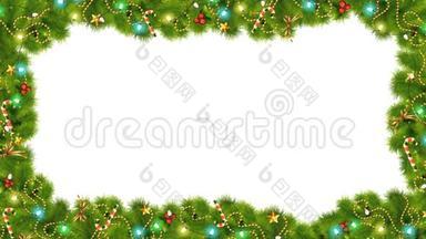 圣诞节设计的节日元素有绿色，<strong>深</strong>绿色，蓝色和红杉枝，装饰，糖果，星星和冬青与卢马