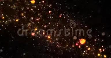 圣诞节的数字闪光在黑色背景上闪耀着金色的粒子爆炸，节日的圣诞节喜庆