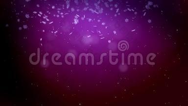 美丽的3D雪花在空气中缓慢地漂浮，并在紫色的背景上发光。 作<strong>为</strong>圣诞动画使用，新