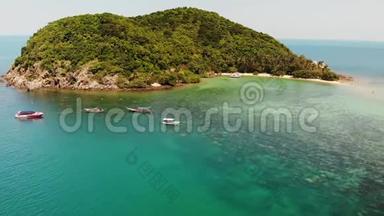 空中无人机观小KohMa岛，Ko Phangan泰国。 海滨全景景观，梅海德海滩，夏日