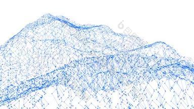 抽象简单的蓝色挥动三维网格或网格作为分子结构。 蓝色几何振动环境或脉动