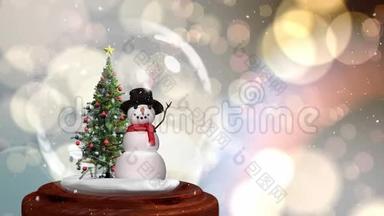 雪球中雪人和<strong>圣诞</strong>树可爱的<strong>圣诞动画</strong>