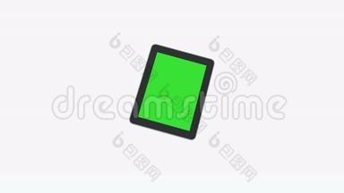4k3D Ipad显示平板电脑触摸屏绿色屏幕。