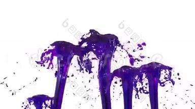 美丽的喷泉喷射液体像紫罗兰汁，喷泉与许多液体溪流上升高。 3D渲染非常