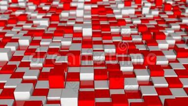 带有红色和白色方块的抽象背景