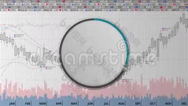 在各种动画股票市场图表上显示大约50个月圆表盘(；没有文本版本)；