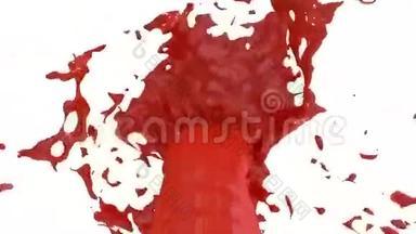 漂亮的喷泉喷着液体像红色的油漆，喷泉里的液体流高高的。高细节3d渲染