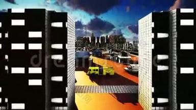 未来科幻城市街景-飞行穿越