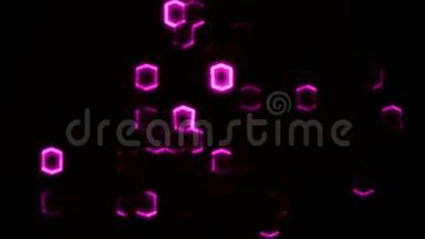 带有霓虹<strong>灯效果</strong>背景的紫色抽象六边形动画