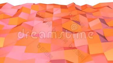 摘要简单的粉红色橙色低聚三维表面作为企业背景。 软几何低聚运动背景