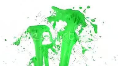 美丽的喷泉喷出的液体像绿色的油漆，喷泉与许多液体流上升高。 3D渲染非常