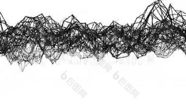 抽象简单的黑白挥动三维网格或网格作为迷幻背景。 灰色几何振动环境
