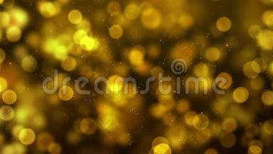 闪烁着闪烁着闪烁的闪光波，背面滴着黄色的金色颗粒，灰尘与移动和闪烁的光颗粒