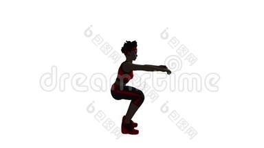 <strong>卡通</strong>阴影3d动画的非裔美国妇女做空气蹲。