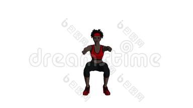 <strong>卡通</strong>阴影3d动画的非裔美国妇女做空气蹲。