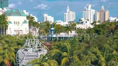 迈阿密，佛罗里达，美国-2019年1月：空中无人机全景飞行迈阿密海滩市中心。