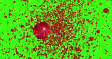 数字红色装饰圣诞球，动画在绿色屏幕上的漩涡中飞舞，关键背景<strong>淡出</strong>