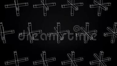 黑色背景上几何形状运动的抽象动画。 几何形状复杂