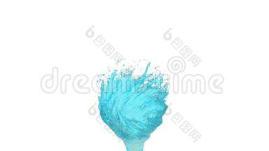 蓝色液体作为糖浆或水的流动旋转成漩涡或龙卷风。 液体的流动会旋转形成