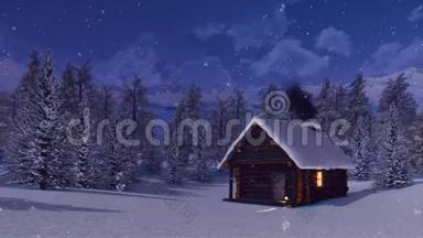 雪夜的雪山小屋