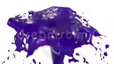 美丽的喷泉喷射液体像紫罗兰汁，喷泉随着水流高高上升。 3D渲染非常高
