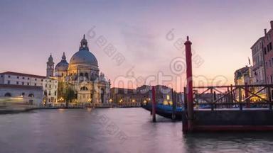 威尼斯运河圣玛丽亚戴拉敬礼巴西利卡全景4k时间流逝意大利