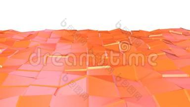 抽象简单的粉红色橙色低聚三维表面作为技术背景。 软几何低聚运动背景