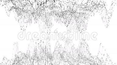 抽象简单的黑白挥动三维网格或网格作为超现实景观。 灰色几何振动环境或