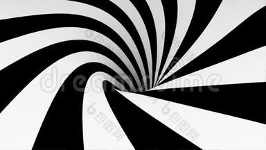 动画催眠隧道与<strong>白色</strong>和黑色<strong>方块</strong>。条纹视错觉三维几何虫洞