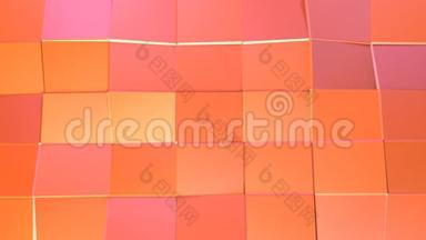 抽象简单的粉红色橙色低聚三维表面作为艺术环境。 软几何低聚运动背景
