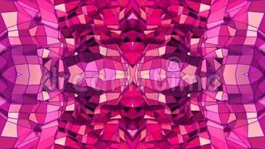 红色低聚几何抽象背景作为移动彩色玻璃或万花筒效果在4k。 循环三维动画