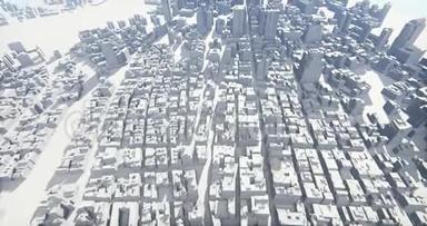 抽象城市，飞越3D虚拟<strong>几何城市建筑</strong>，网络技术。