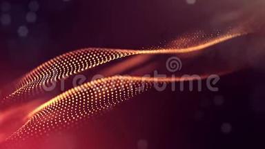 动态抽象背景的发光粒子与闪亮的波克火花。 暗金红色构图