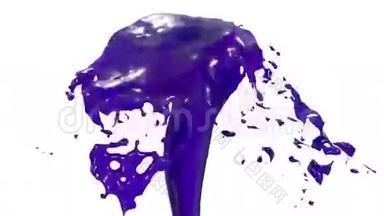 美丽的喷泉喷射液体像紫罗兰汁，喷泉随着<strong>水流</strong>高高<strong>上升</strong>。 3D渲染非常高