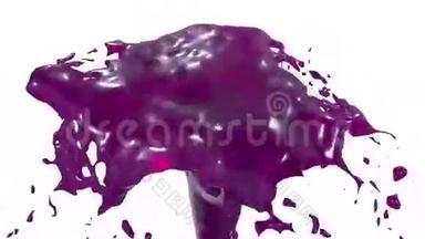 美丽的喷泉喷出的液体像紫色的果汁，喷泉随着<strong>水流</strong>高高<strong>上升</strong>。 3D渲染非常高
