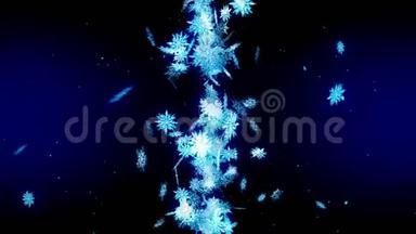 冬雪<strong>晶莹</strong>落下.. 蓝色背景上美丽的雪效果。 圣诞节。 CG雪花循环动画.
