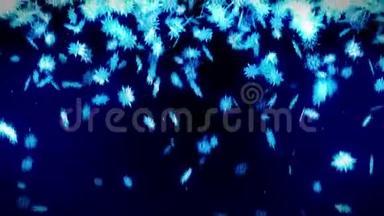 冬雪<strong>晶莹</strong>落下.. 蓝色背景上美丽的雪效果。 圣诞节。 CG雪花循环动画.