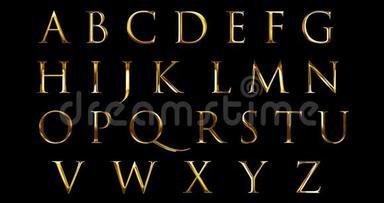 古色古香的黄色<strong>金色</strong>金属字母，文字，文字，黑色背景上的符号，黄金<strong>奢华</strong>的概念
