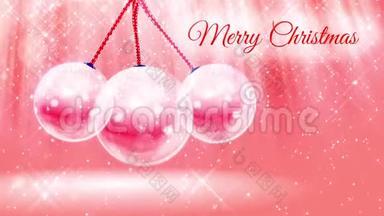 新年或圣诞节假期用发光粒子和雪球或雪球中闪烁的三维雪组成