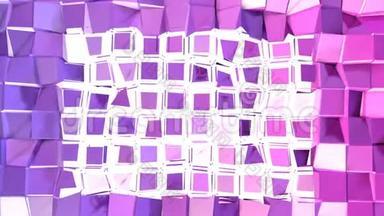 抽象低聚风格循环背景。 三维无缝动画在4K。 现代渐变颜色。 低聚表紫紫罗兰