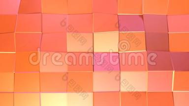 抽象简单的粉红色橙色低聚三维表面作为优雅的图案环境。 软几何低聚运动