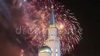 莫斯科大教堂清真寺和烟火，俄罗斯-莫斯科的主要清真寺，新的<strong>地标</strong>