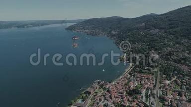 意大利里维埃拉提供无人机飞行，靠近山脉，意大利湖，无人机4k自然飞行酒店